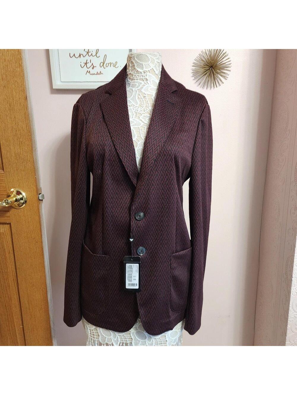 NWT Emporio Armani Red Black Chevron Textured Blazer Women’s IT 50 XL